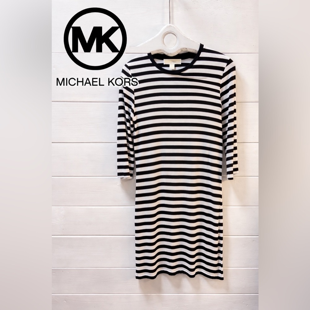 MICHAEL MICHAEL KORS Black & White Striped Dress Size M